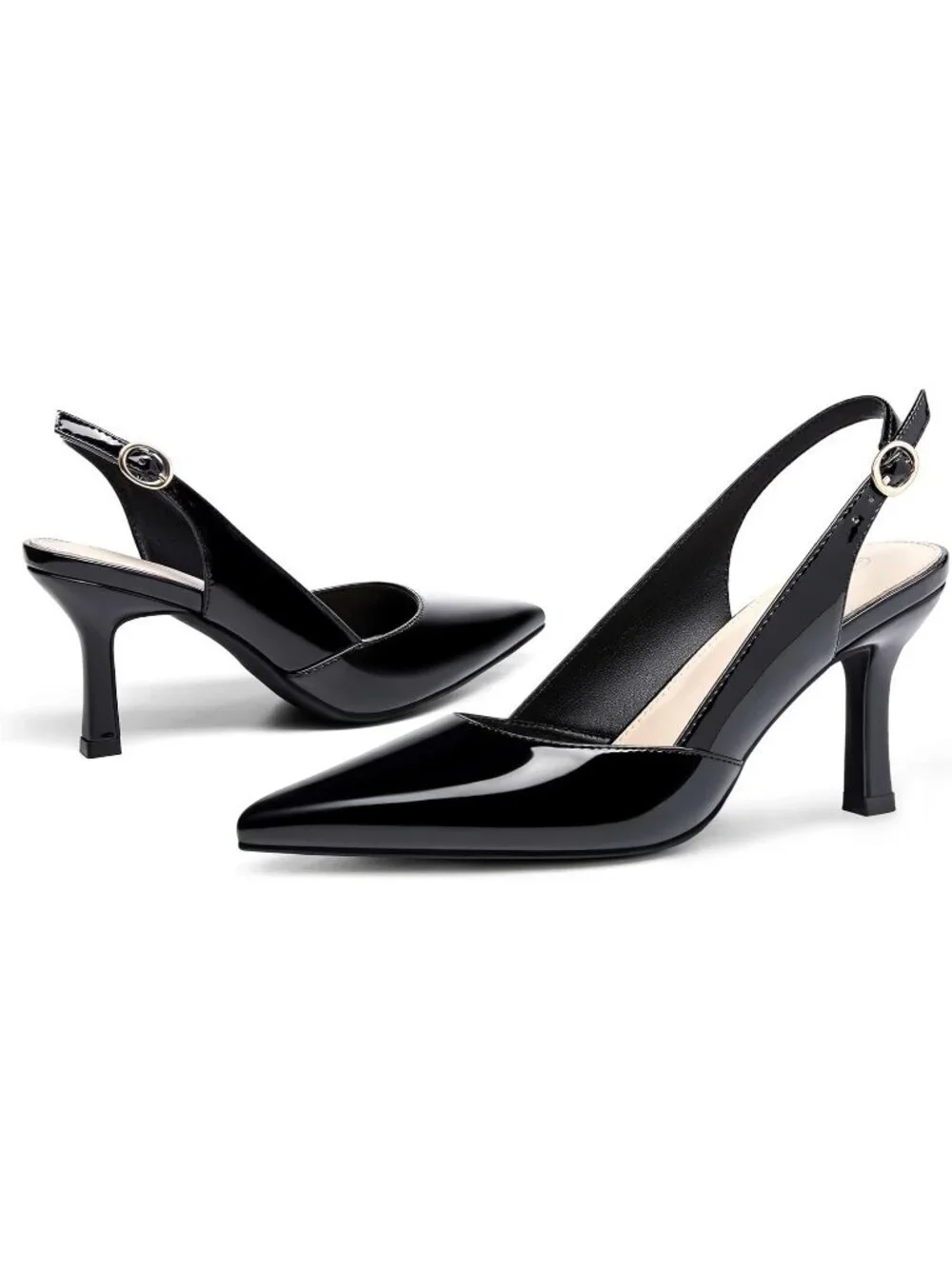 Women's Slingback Kitten Heels Closed Patent Leather Toe Backless Pumps Shoes